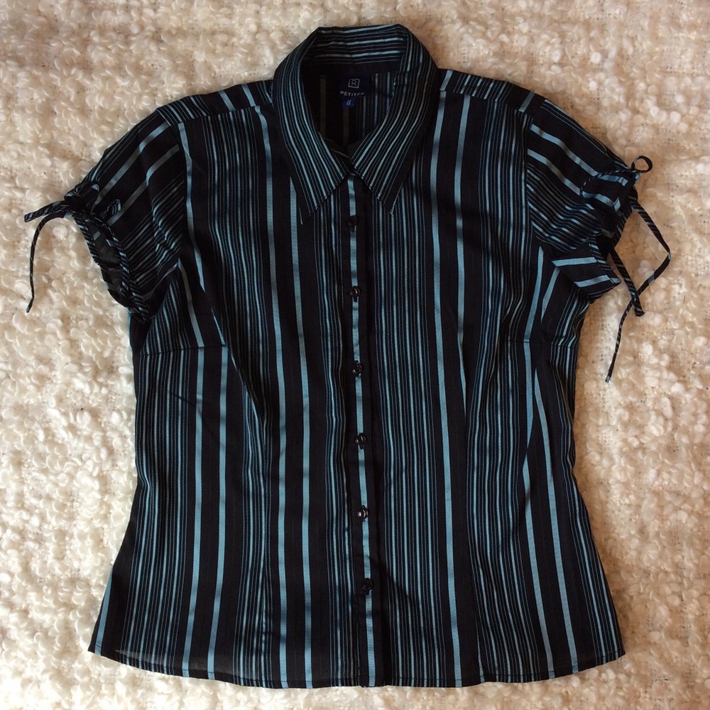 button down collared striped chiffon shirt
